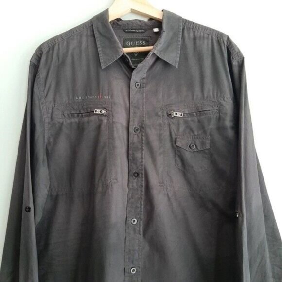 GUESS | Button Down Casual Shirt Utility Roll-up Sleeve Men's Sz XL - Picture 3 of 12